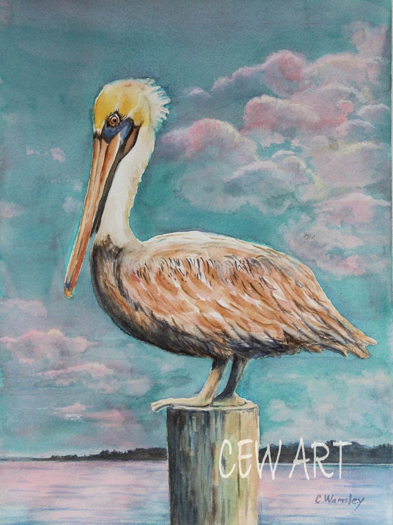 Pelican Art Print Florida Wall Beach Amazon.com: Pelican Painting