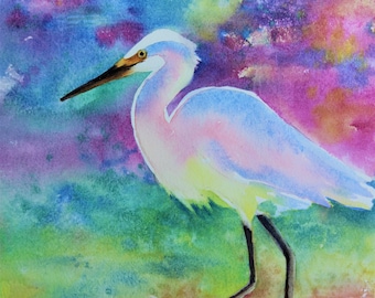 Watercolor Egret Print: Coastal Bird Art, Florida Wildlife