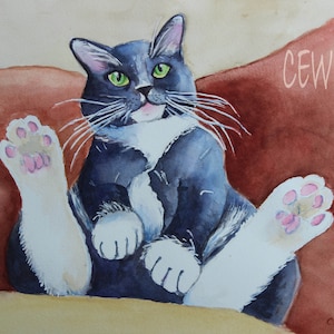 Tuxedo Cat Watercolor Print: Black and White Cat Art