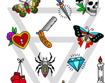 Traditional Tattoo Flash Sheet