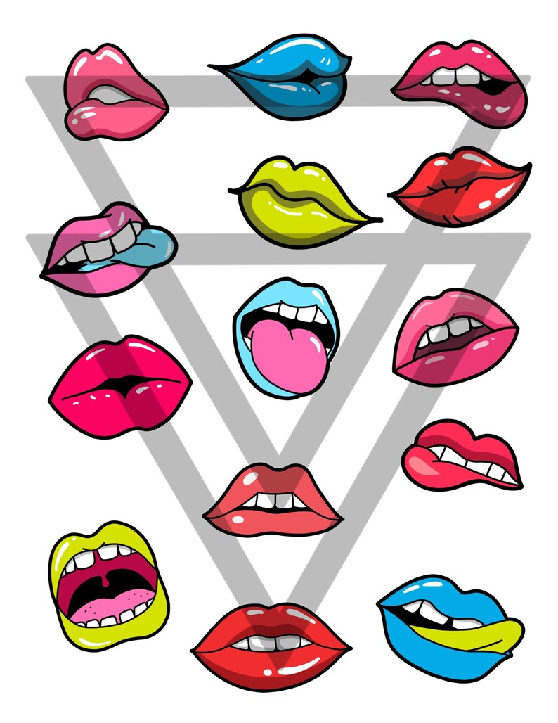 Lips Tattoo Flash Sheet Etsy