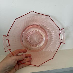 Vintage Pink Glass Serving Bowl with Handles Depression Glass