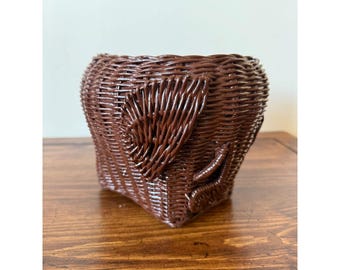 Vintage elefant rottingkorg planteringslåda papperskorg brun djurformad dekor