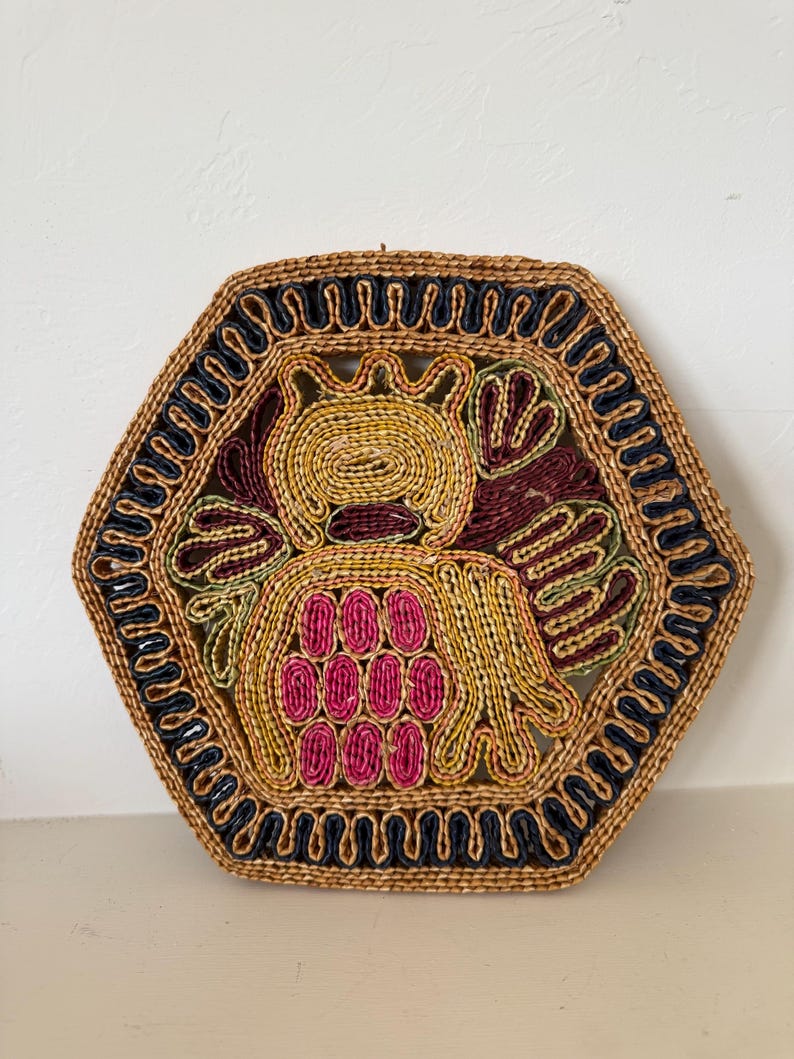 Vintage Rattan Woven Wicker Colorful Bohemian Retro 1970s Trivet or ...