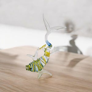 Vintage Murano, venetian blown glass, fish sculpure bleu/yellow.