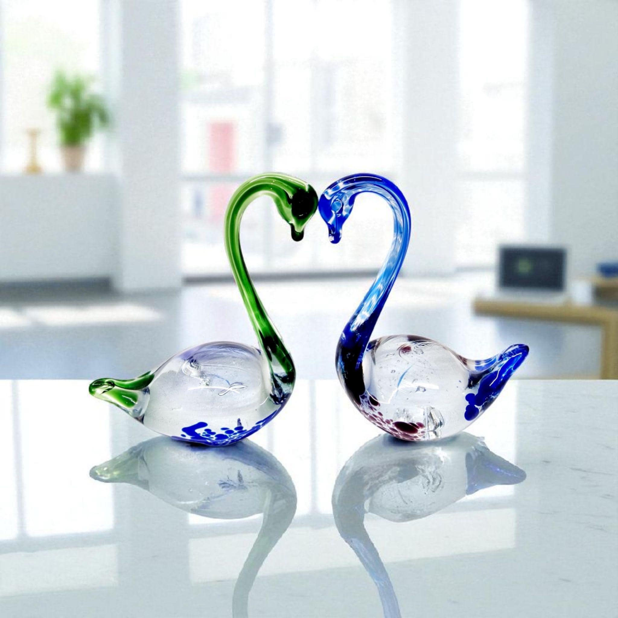 ムラーノ スワン　アルキメデセグソ グリーン アラバストロンガラスの白鳥彫刻 ムラーノ スワン アルキメデセグソ グリーン アラバストロンガラスの