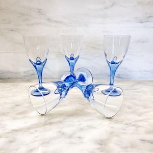 Rocco Bormioli Blue Stem Goblets (Set of 5) - Italian Art Glass Drinkware