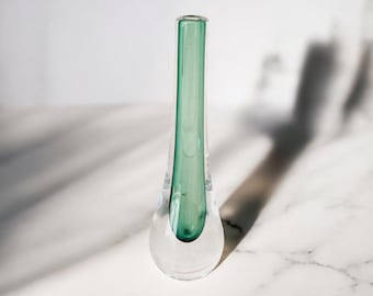 Vintage Murano green small one flower vase.