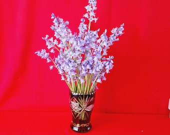 Bohemian Ruby red cut to clear flower vase, Ruby glass.