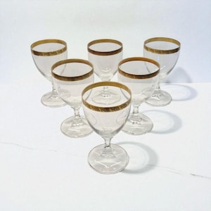 Set of 6 Crystal Wine Glasses with Gold Rim – Antique Style Goblets