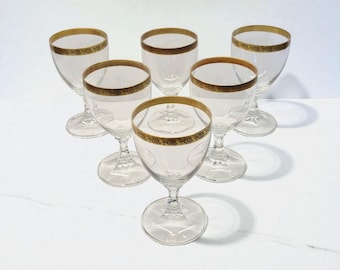 Set of 6 Crystal Wine Glasses with Gold Rim – Antique Style Goblets