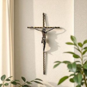 Antique Brass Crucifix – Ornate Wall Cross – Christian Home Decor