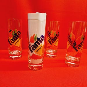 Vaso Fanta Naranja Vintage. Juego de 4, años 80 y 90.