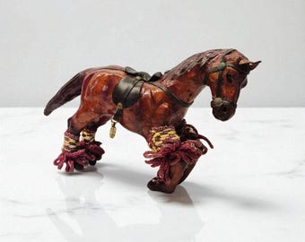 Vintage Leather Horse Figurine – Handcrafted with Decorative Tassels