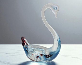 Murano Art Glass Swan – Blue & Red Handmade Figurine