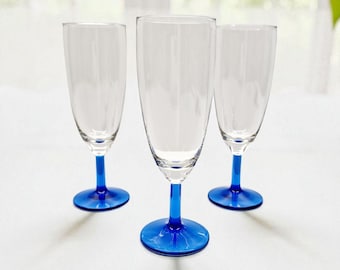 Vintage Luminarc Blue Stem Champagne Glasses – Set of 3