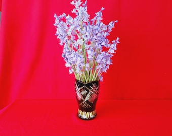 Bohemian Ruby red to clear flower vase, Ruby glass.