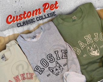 Classic College Custom Embroidered Dog Sweatshirt | Custom Dog Sweater | Embroider Sweater | Varsity Style | College Sweater