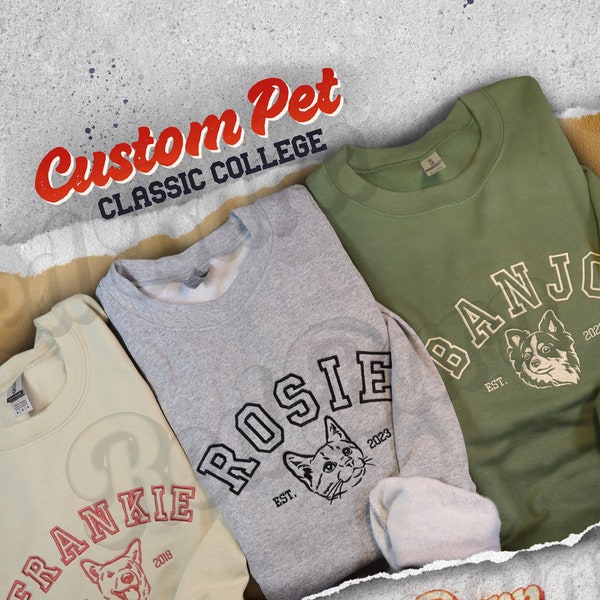 Classic College Custom Embroidered Dog Sweatshirt | Custom Dog Sweater | Embroider Sweater | Varsity Style | College Sweater