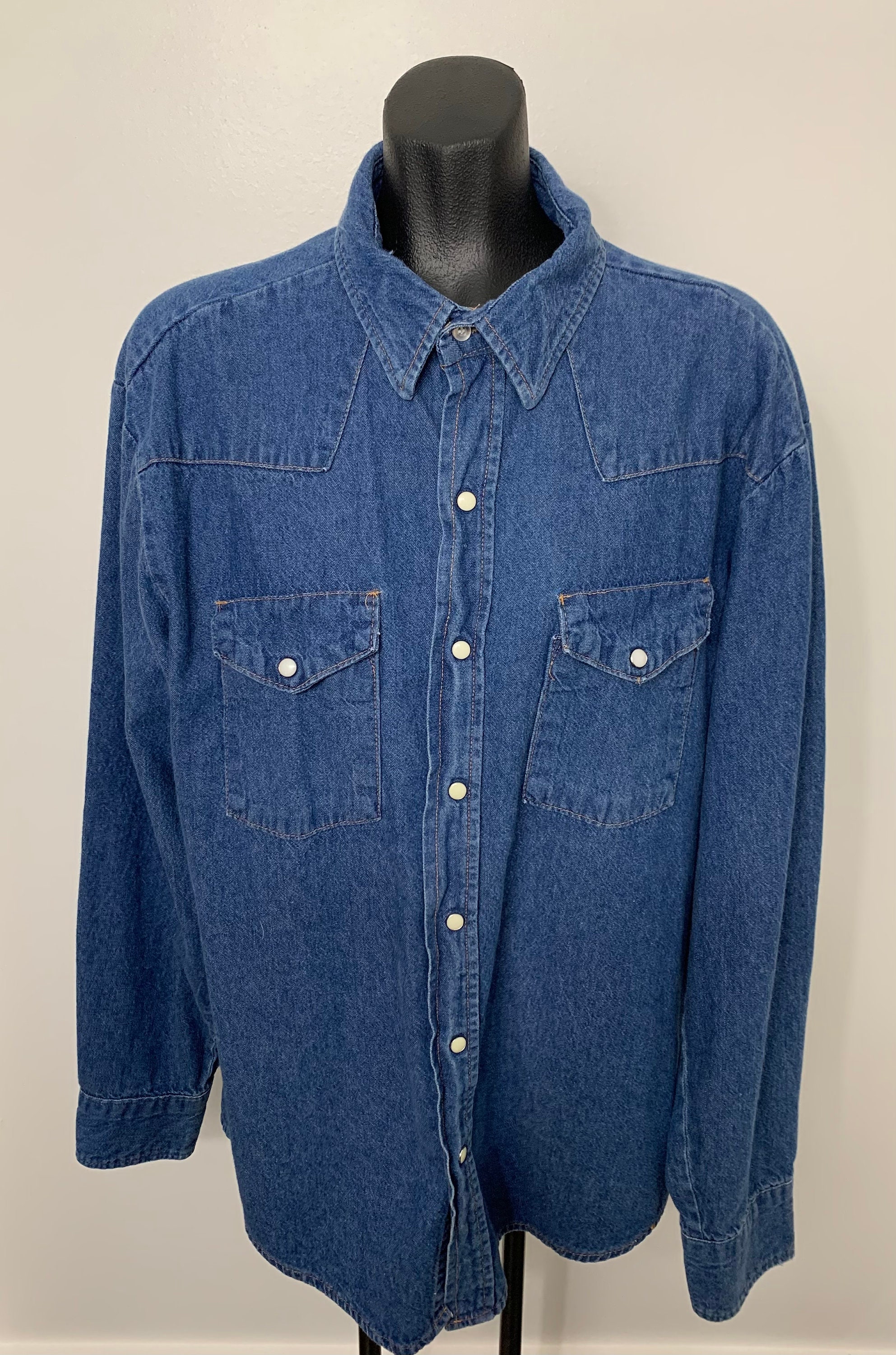 【AAKE】SNAP BUTTON ♡ DENIM Vintage Dakota Denim Snap Button Shirt - Etsy