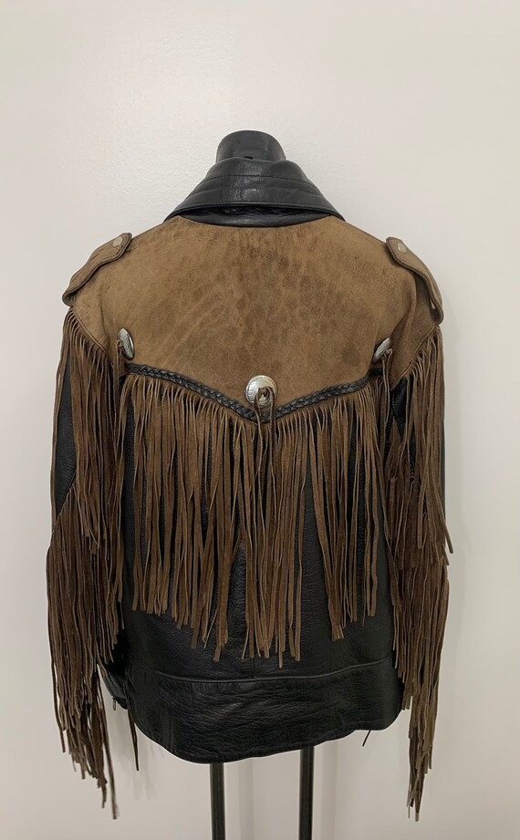 Vintage Black and Brown Leather Fringe Jacket - image 5