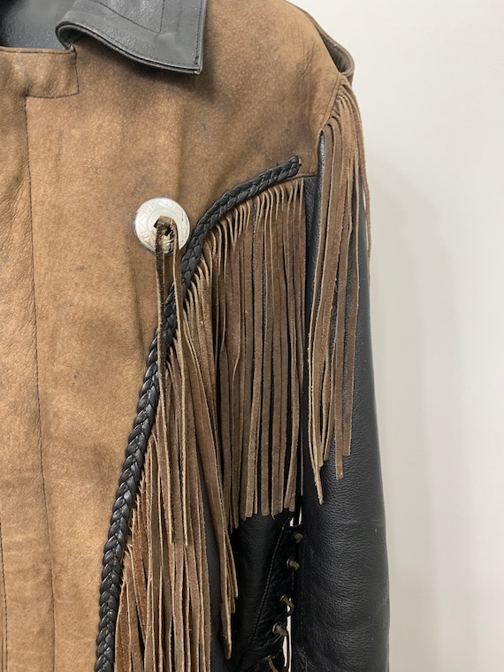 Vintage Black and Brown Leather Fringe Jacket - image 2