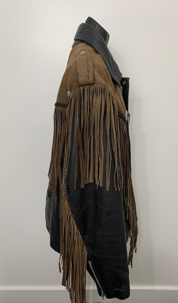 Vintage Black and Brown Leather Fringe Jacket - image 4