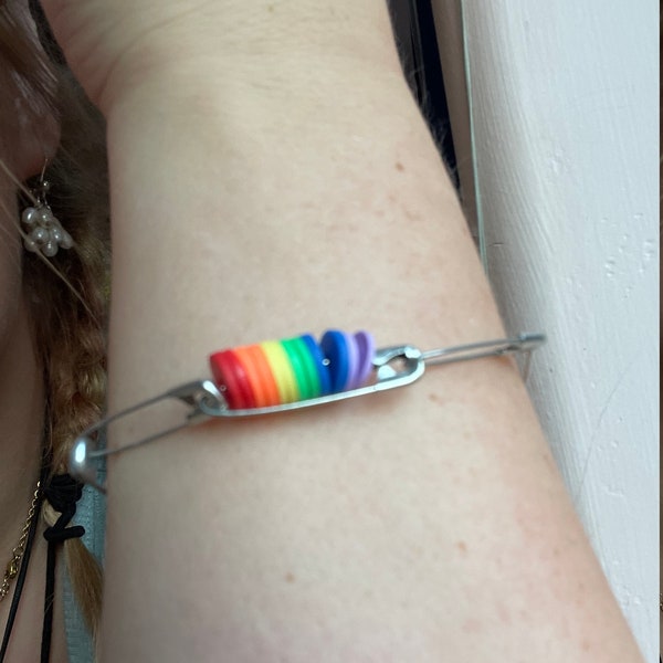 Gay Flag Safety Pin Charm Bracelet