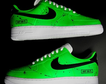 Zapatillas Air Force 1 personalizadas, zapatillas Air Force 1 pintadas a mano, zapatillas verde neón