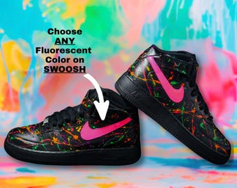 Nike Air Force 1 personalizzate uniche - Spruzzi di neon dipinti a mano - Sneakers UV