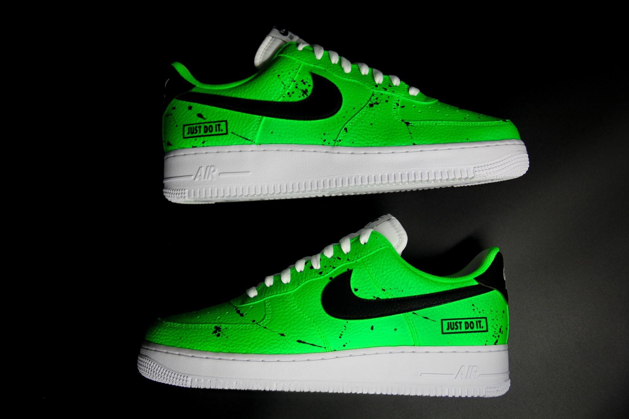 Zapatillas Air Force 1 personalizadas, zapatillas Air Force 1 pintadas a mano, zapatillas verde neón