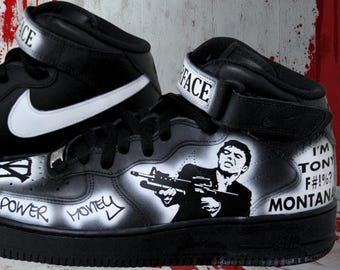 Custom Scarface Tony Montana Air Force Sneakers: Hand-painted