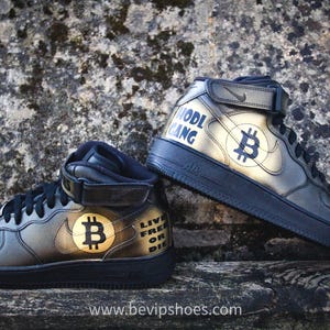 Custom Nike Air Force 1 mid &quot;Bitcoin Cryptocurrency&quot; the BEST QUALITY Custom Shoes AF1 any size