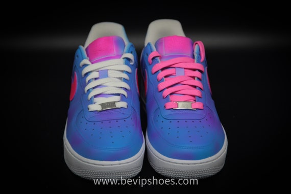 nike air force 1 blue and pink swoosh