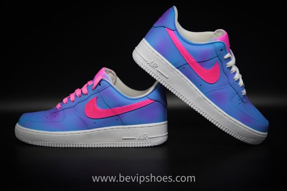 Custom Nike Air Force 1 Low light Blue/pink Swoosh 