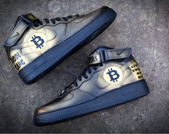 Custom Nike Air Force 1 mid Bitcoin, Custom Bitcoin Sneakers, Hand Painted Nike Air Force 1, Crypto Shoes, best crypto fan gift