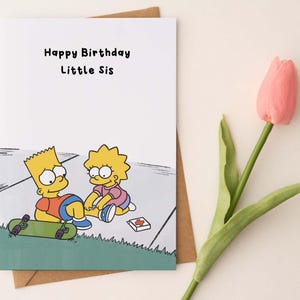 Gelukkige verjaardag zus kaart/Simpson's geïnspireerde verjaardagskaart voor broer en zus/Lisa en bart verjaardagskaart