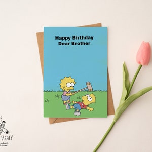Karta urodzinowa Simpsonów dla brata, karta urodzinowa dla dziecka z lat 90. dla brata