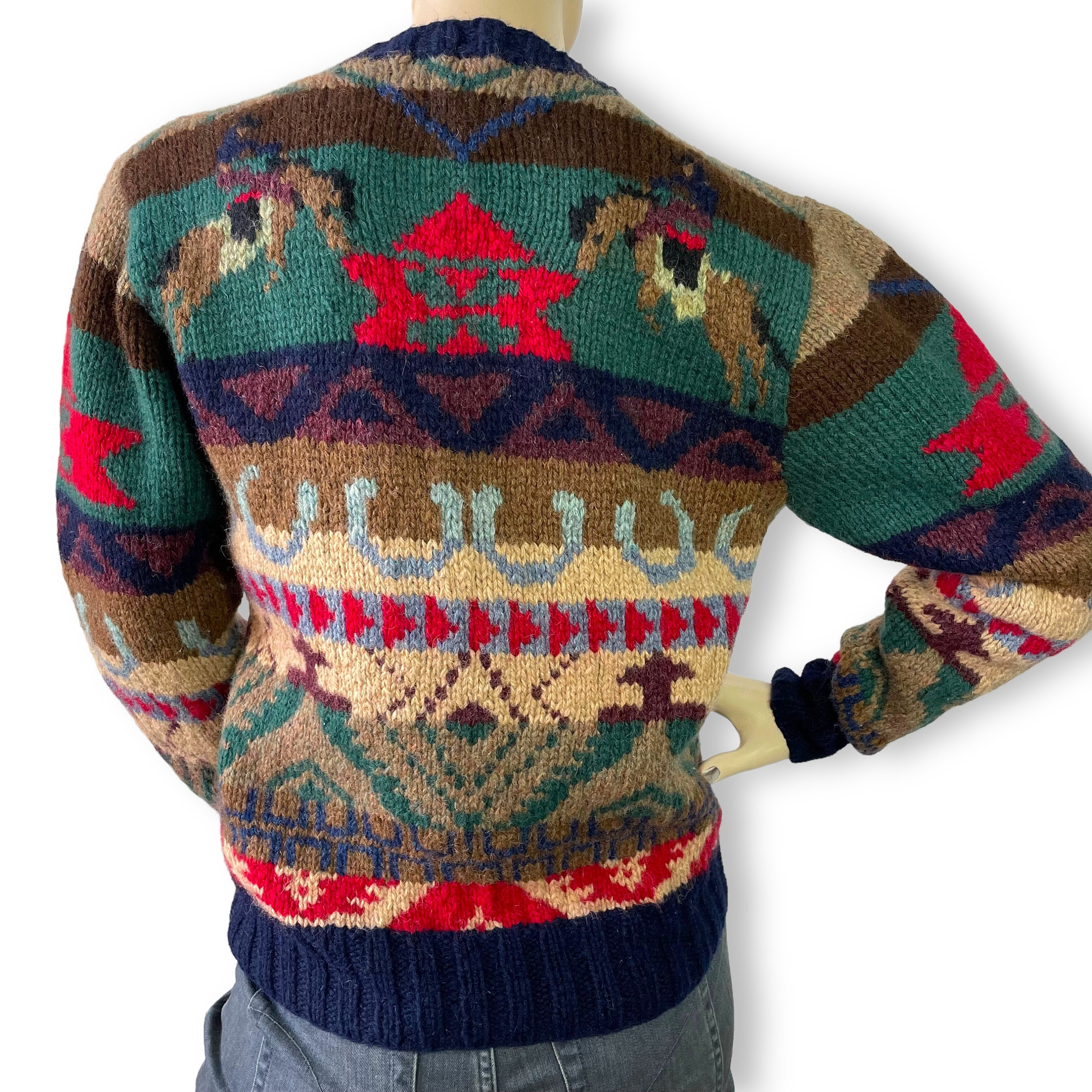 Retro Rodeo Cardigan Vintage Polo Ralph Lauren Cowboy Sweater Bucking Broncos Rodeo Horses ...
