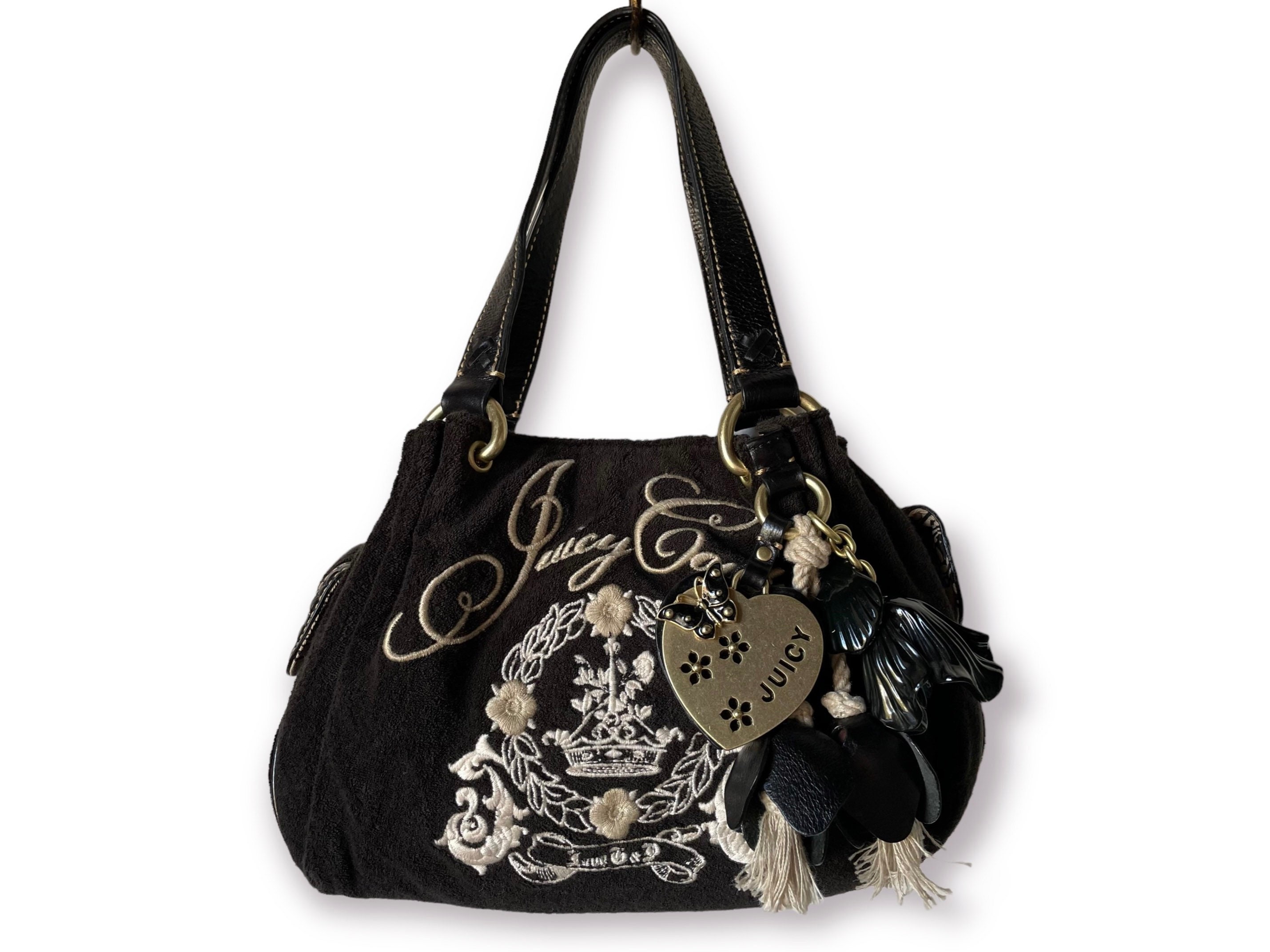 Juicy Couture Black Velour Bowling Bag Purse Charm Logo Authenic Vintage  Y2K!