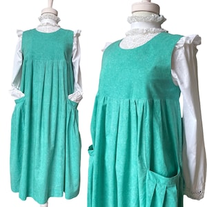 Vintage 80s Laura Ashley Pinafore Dress Smock Tent Apron Cottagecore Prairie Small 6 8 Etched Botanical Print Big Pockets Pleated Full Rare