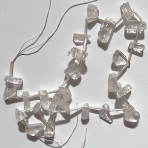 Natural Semiprecious Quartz Beads, Clear Quartz Stick Points, Top Drilled Crystal Point Bead Strand, Genuine Real Gemstone, Rough Quartz
