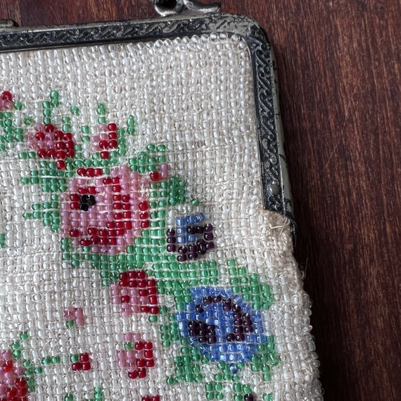 Antique Micro Beaded Purse with Roses, Metal Clutch w… - Gem