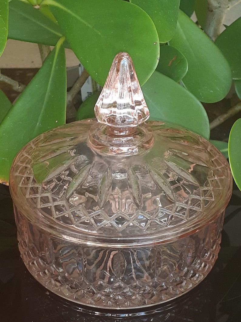 Vintage Pink Depression Glass Cut Crystal Candy Dish Etsy