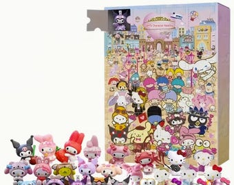 Calendario de cuenta regresiva de Navidad de Sanrio Hello Kitty: 24 días de personajes, pequeño set de regalo coleccionable de resina para las fiestas.
