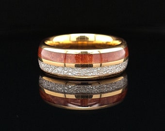 The Golden Cashel Ring, Meteorite, Koa Wood, Tungsten Ring, Wedding Band, Engagement Ring, Mens, Wolfram