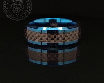 The Ultramarine Justin Ring, Beveled, Carbon Fiber, Tungsten, Wedding Band, Engagement Ring, Mens Ring, Wolfram