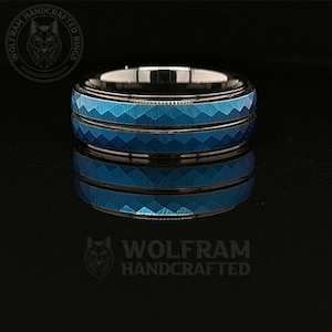 The Midnight Viserion, Diamond Cut, Blu, Ceramica nera, Fede nuziale, Anello di fidanzamento, Anello da uomo, Anello destro, Wolfram