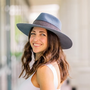 Dusty Blue Western Alpaca Wool Hat | Andean Wide Brim Cowboy Hat | Peruvian Artisan-made, sustainable Unisex with woven Textile Hat Band