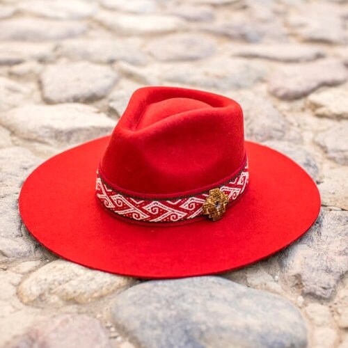 Peruvian Alpaca Wool Woven Wide Brim Rancher Hat Handwoven Vintage Red Western Alpaca Wool Hat | Andean Wide Brim Rancher  main image 3